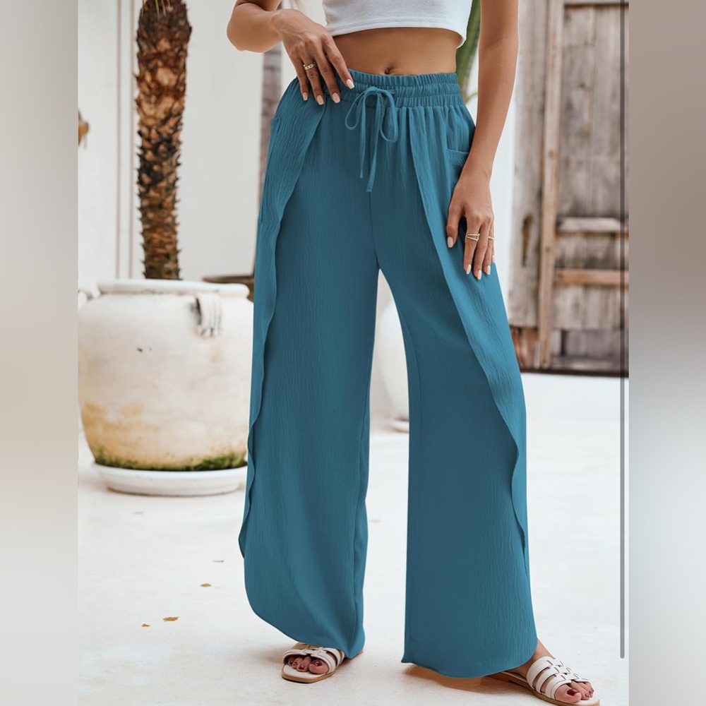 BMJL Wide Leg Flowy Side Split Palazzo Beach Pants Boho High Waisted Trousers